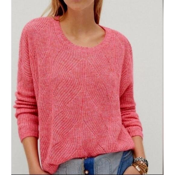 Anthropologie Women's Keely Wool Blend Cable Knit Soft Pink Cozy Sweater Large - Picture 1 of 8